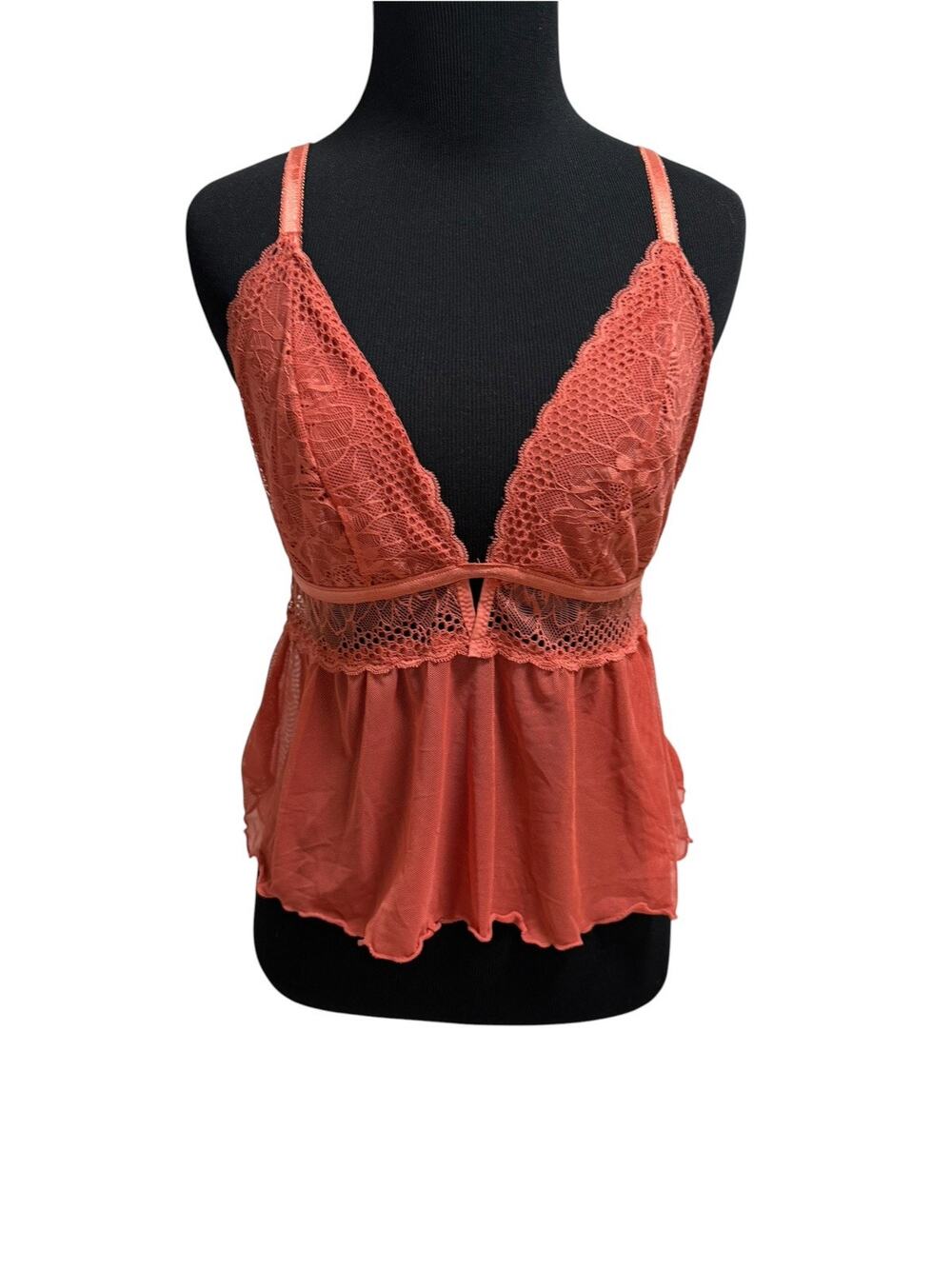 RACHEL ROY Woman’s Wireless Lace Trim Babydoll Top Adjustable Straps Size Large